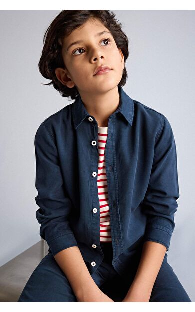 DeFacto Regular Fıt Polo Yaka Tencel Uzun Kollu Gömlek Erkek Çocuk