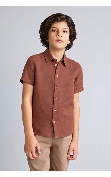 Regular Fıt Apaş Yaka Kısa Kollu Gömlek Erkek Çocuk