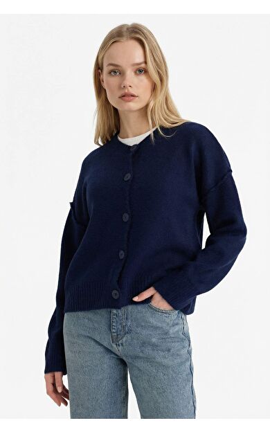 Regular Fit Bisiklet Yaka Düğmeli Hırka