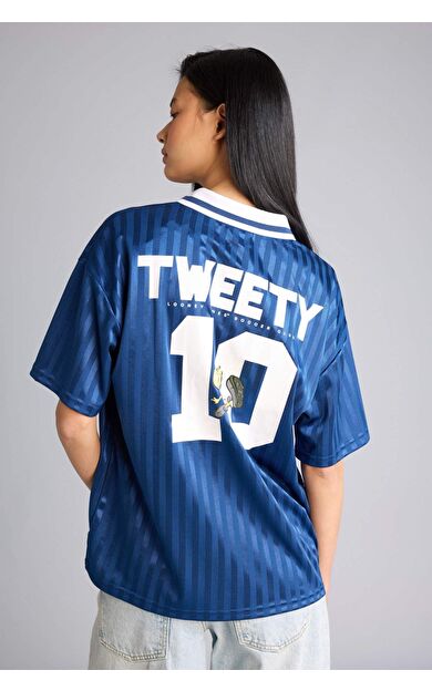 DeFacto Looney Tunes Oversıze Polo Yaka Baskılı Kısa Kollu Tişört