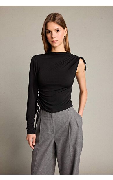 Tek Omuzlu Büzgülü Bluz G5051AX25WNBK81