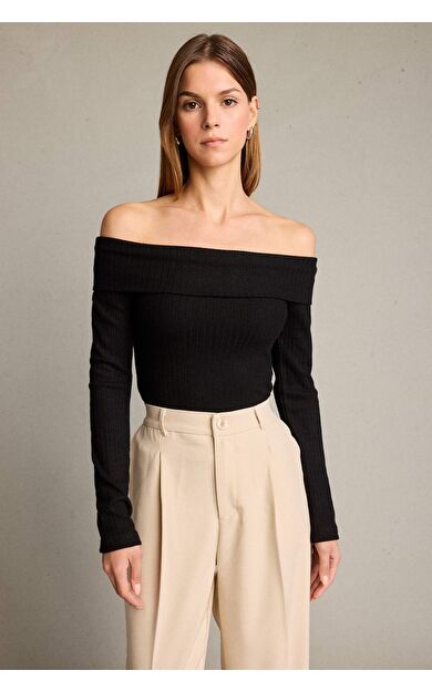 Kayık Yaka Uzun Kollu Tişört G5054AX25WNBK81