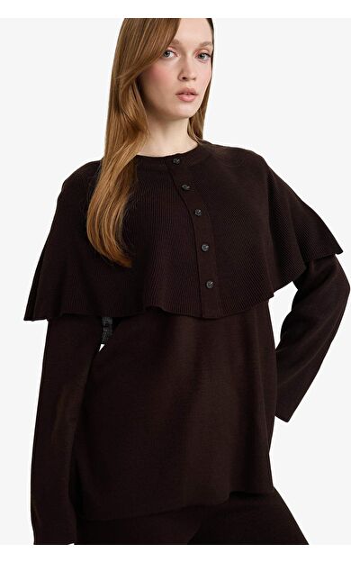 Regular Fit Bisiklet Yaka Düğme Detaylı Triko Tunik