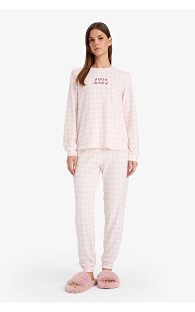 DeFacto Pijama Takımı Regular Fit Kareli Uzun Kollu Üst Uzun Alt