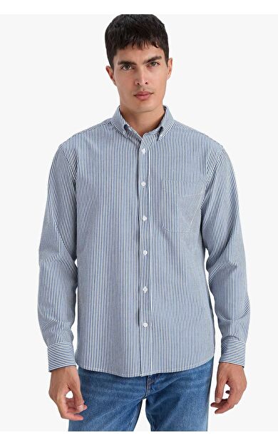 DeFacto Regular Fit Polo Yaka Krinkıl Uzun Kollu Gömlek