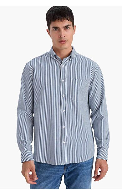 Regular Fit Polo Yaka Krinkıl Uzun Kollu Gömlek