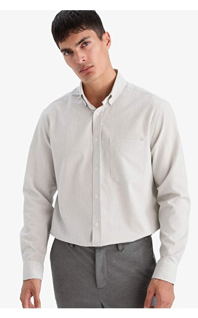 Regular Fit Polo Yaka Krinkıl Uzun Kollu Gömlek