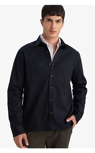 DeFacto Regular Fit Polo Yaka Gabardin Uzun Kollu Gömlek