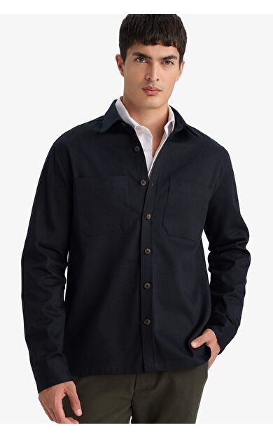 Regular Fit Polo Yaka Gabardin Uzun Kollu Gömlek