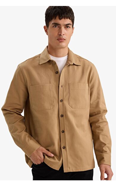 DeFacto Regular Fit Polo Yaka Gabardin Uzun Kollu Gömlek