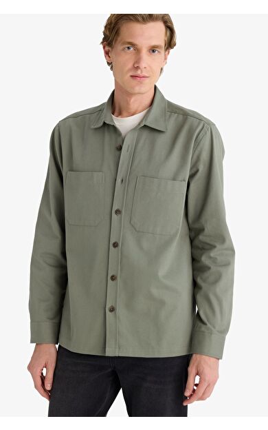 DeFacto Regular Fit Polo Yaka Gabardin Uzun Kollu Gömlek