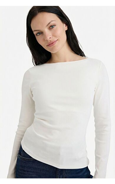 DeFacto Slim Fit Dar Kesim Bisiklet Yaka Ribana Uzun Kollu Tişört