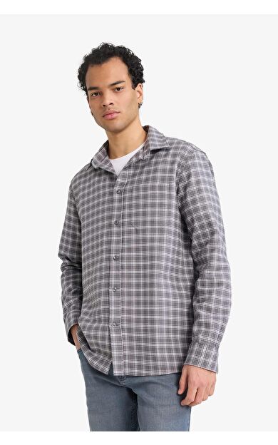 DeFacto Regular Fit Polo Yaka Flanel Uzun Kollu Gömlek