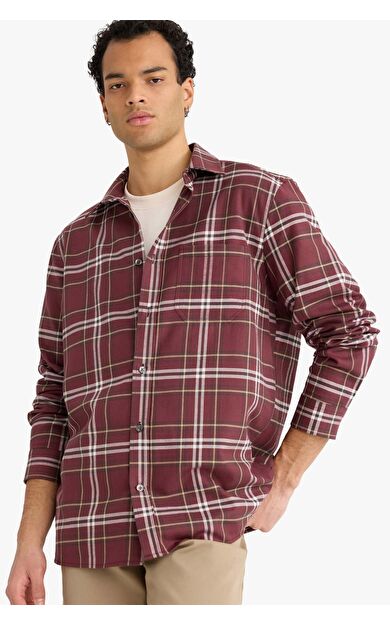 DeFacto Regular Fit Polo Yaka Flanel Uzun Kollu Gömlek