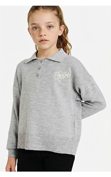 DeFacto Kız Çocuk Regular Fit Polo Yaka Kazak