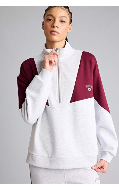 NBA Boston Celtics Oversize Fit Yarım Fermuarlı Modal Sporcu Sweatshirt