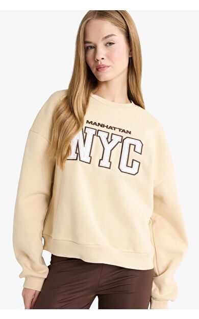 DeFacto Regular Fit Bisiklet Yaka Baskılı Sweatshirt