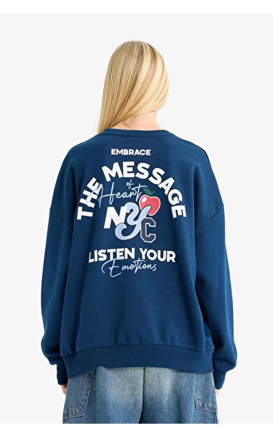 DeFacto Coool Oversize Geniş Kalıp Bisiklet Yaka Sırt Baskılı Sweatshirt