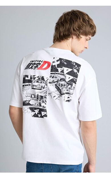 Inıtıal D Boxy Fıt Baskılı Kısa Kollu Tişört