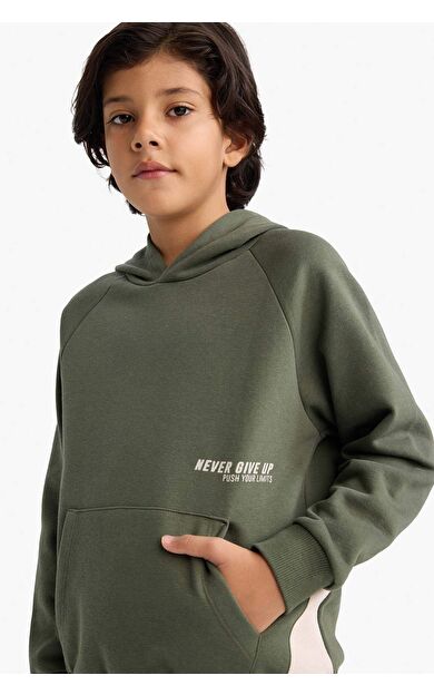 Erkek Çocuk New Regular Fit Kapüşonlu Baskılı İçi Yumuşak Tüylü Sweatshirt