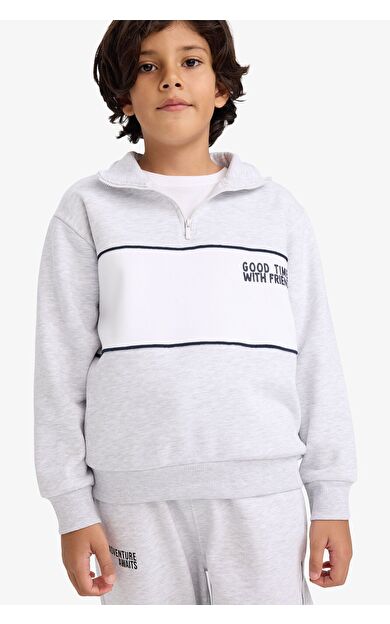 DeFacto Erkek Çocuk Yarım Fermuarlı İçi Yumuşak Tüylü Sweatshirt