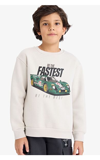 DeFacto Erkek Çocuk New Regular Fit Bisiklet Yaka Baskılı İçi Yumuşak Tüylü Sweatshirt