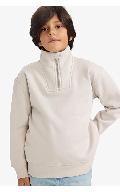 DeFacto Erkek Çocuk New Regular Fit Yarım Fermuarlı İçi Yumuşak Tüylü Sweatshirt