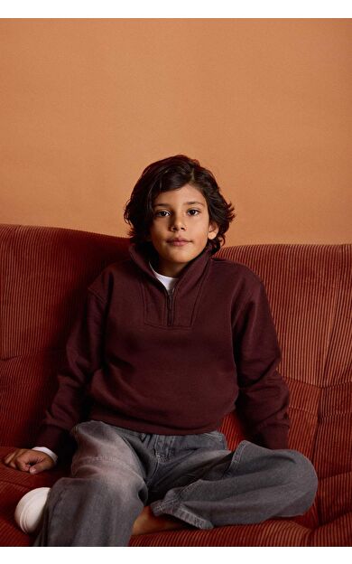 Erkek Çocuk New Regular Fit Yarım Fermuarlı İçi Yumuşak Tüylü Sweatshirt