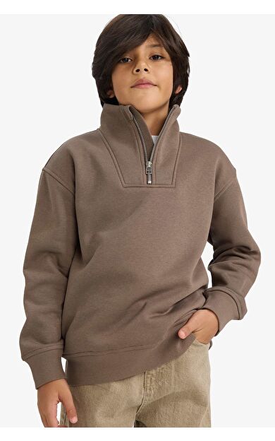DeFacto Erkek Çocuk New Regular Fit Yarım Fermuarlı İçi Yumuşak Tüylü Sweatshirt