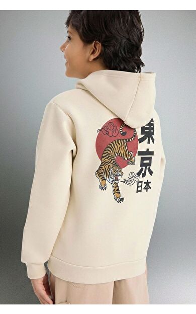 DeFacto Erkek Çocuk New Regular Fit Kapüşonlu Baskılı İçi Yumuşak Tüylü Sweatshirt