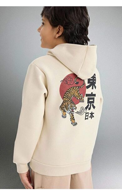 Erkek Çocuk New Regular Fit Kapüşonlu Baskılı İçi Yumuşak Tüylü Sweatshirt