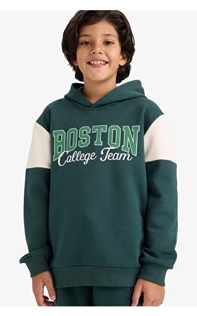 Kapüşonlu Baskılı İçi Yumuşak Tüylü Sweatshirt Erkek Çocuk