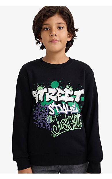 DeFacto Erkek Çocuk New Regular Fit Bisiklet Yaka İçi Yumuşak Tüylü Sweatshirt