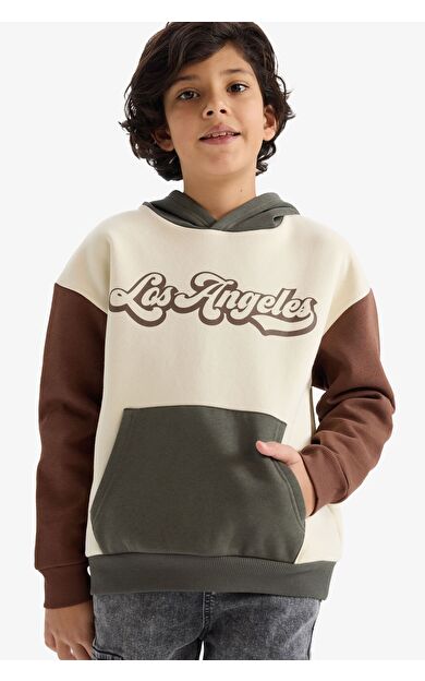 DeFacto Erkek Çocuk Oversize Geniş Kalıp Kapüşonlu Baskılı İçi Yumuşak Tüylü Sweatshirt