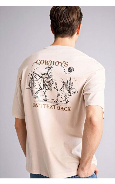 DeFacto %100 Pamuk Boxy Fit Baskılı Tişört