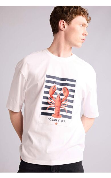 DeFacto %100 Pamuk Boxy Fit Baskılı Tişört