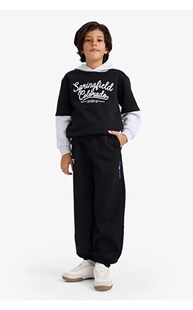 Erkek Çocuk Oversize Geniş Kalıp Slogan Baskılı Kalın Sweatshirt Kumaşı Pantolon