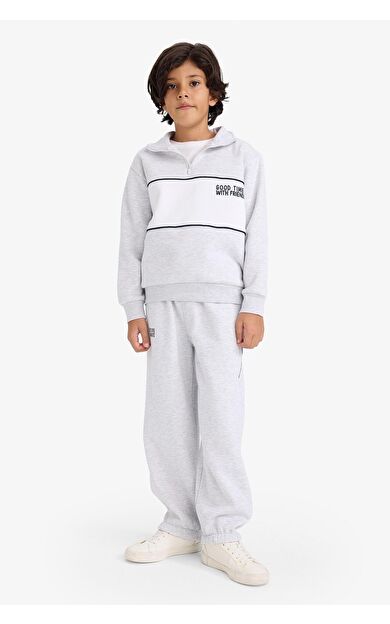 DeFacto Erkek Çocuk Oversize Geniş Kalıp Slogan Baskılı Kalın Sweatshirt Kumaşı Pantolon