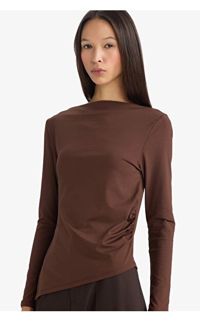 Fitted Bisiklet Yaka Uzun Kollu Tişört