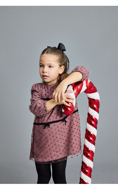 DeFacto Kız Bebek Puantiyeli Fiyonk Detaylı Uzun Kollu Tül Elbise