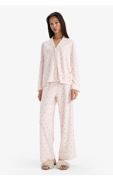 DeFacto Pijama Takımı Regular Fit Desenli Uzun Kollu Üst Uzun Alt-Fall in Love