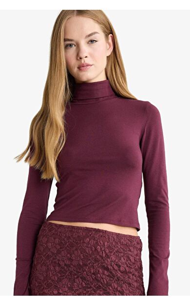 Fitted Balıkçı Yaka Modal Uzun Kollu Tişört