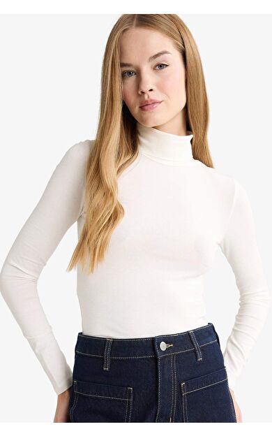 Fitted Balıkçı Yaka Modal Uzun Kollu Tişört