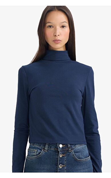 Fitted Balıkçı Yaka Modal Uzun Kollu Tişört