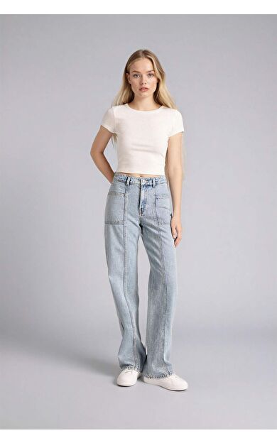 DeFacto Straıght Wıde Yüksek Bel Düz Paça Uzun Jean Yıkamalı Pantolon
