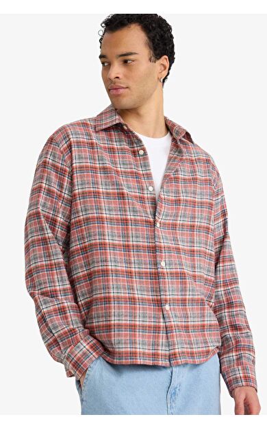 Boxy Fit Gömlek Yaka Flanel Uzun Kollu Gömlek