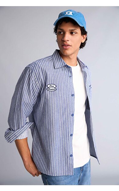 DeFacto Boxy Fıt Gömlek Yaka Uzun Kollu Gömlek