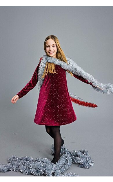 Kız Çocuk Yılbaşı Temalı Uzun Kollu Elbise