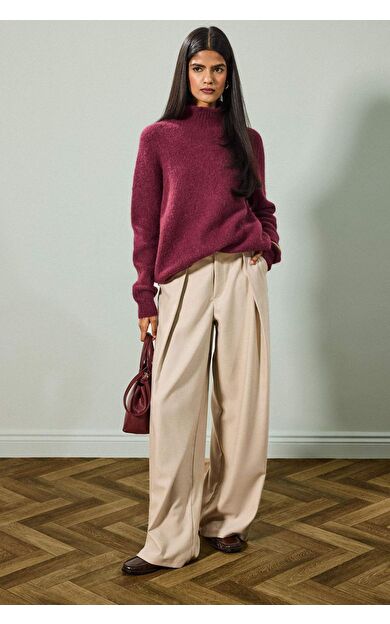 Wide Leg Çift Cepli Yüksek Bel Düz Paça Pantolon