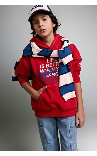 DeFacto Erkek Çocuk Oversize Geniş Kalıp Kapüşonlu Baskılı Sweatshirt